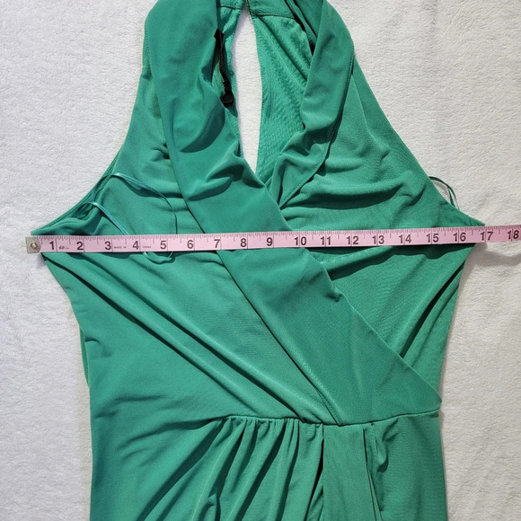The Limited Jade Green Faux Wrap Halter Dress Button Back Neck Lined  Size M - Picture 12 of 13